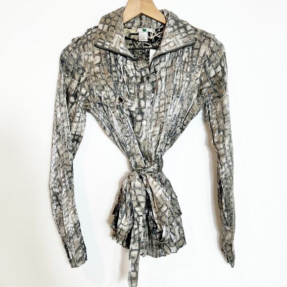 ALBERTO MAKALI GREY WHITE JACKET BUTTON UP TOP WOMEN SIZE SMALL NEW WITH TAG - Picture 3 of 8